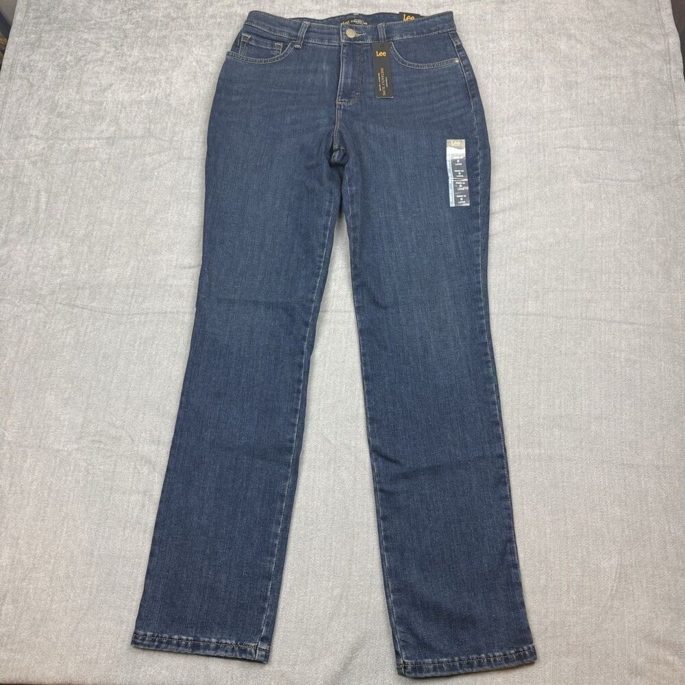 Lee Jeans Women's 8 Long Instantly Slims Relaxed Fit Straight Leg High Rise NEW